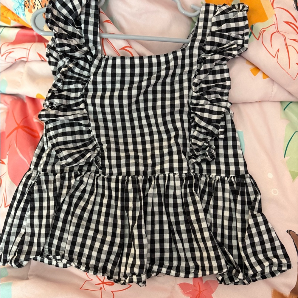 wonder nation Black & White Gingham Ruffle Peplum Tank Top